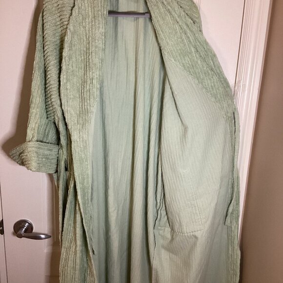 Vintage Diamond Tea Green Women's Bath Robe Size M-L Inside Tie Shoulder Pads - Picture 7 of 13